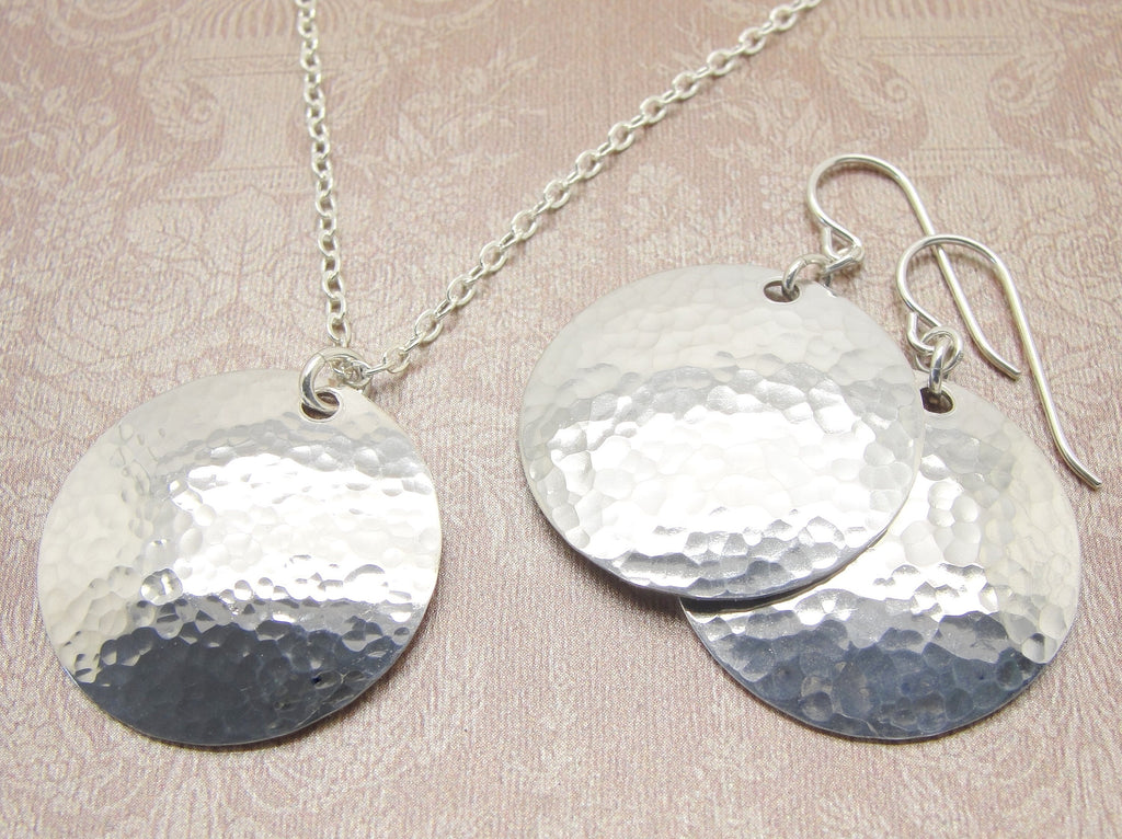 Handmade Medium Sterling Silver Hammered Disc Necklace Set with 1 Inch Disks and Choice of Length