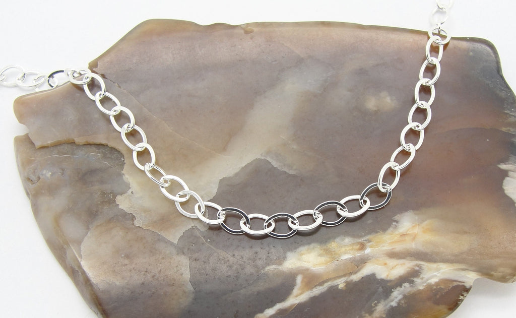 M Chain in Sterling Silver for Necklace in Your Choice of Length in Solid 925 with Medium Sized Links