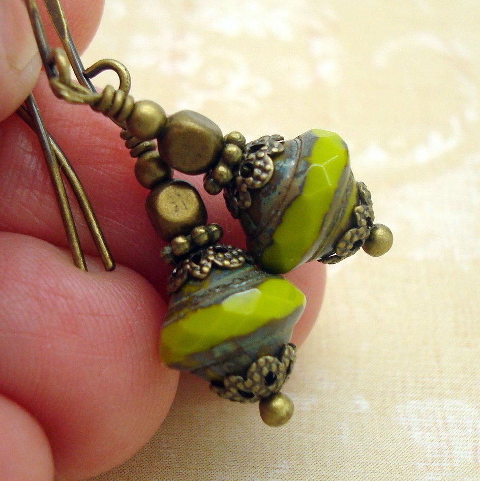 Chartreuse Green Drop Earrings held