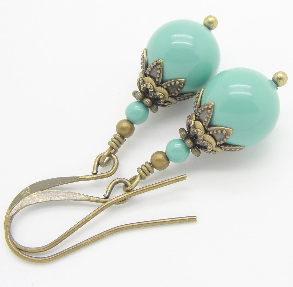 jade green faux pearl earrings