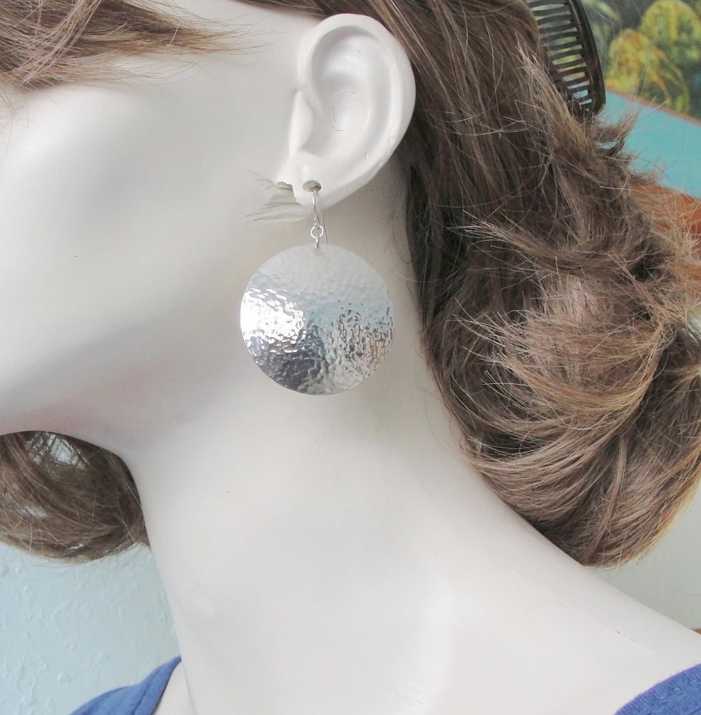 305 large sterling silver hammered disk earrings on