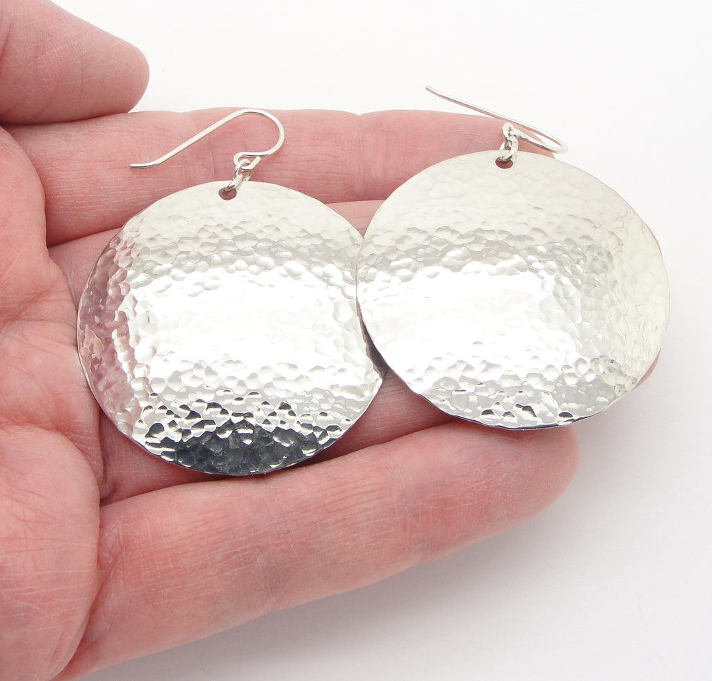 large sterling  silver hammered disc earrings