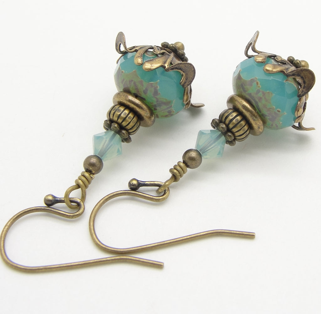 earrings in capri blue glass and swarovski crystal