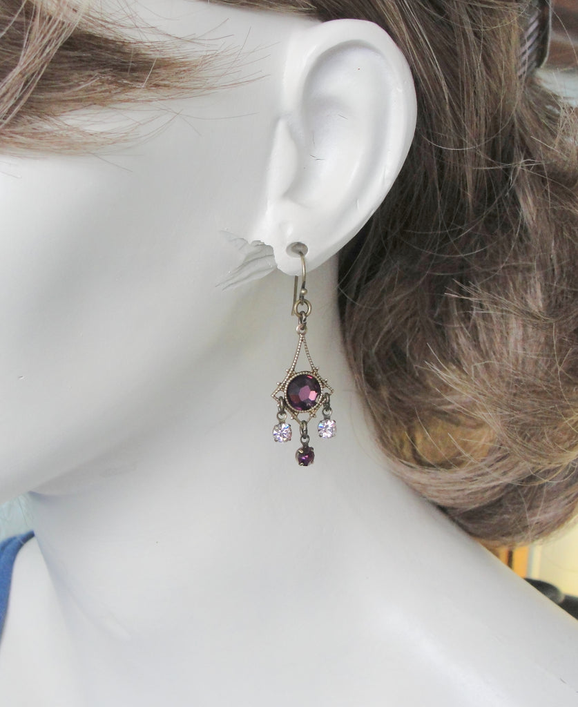 victorian purple chandelier earrings on