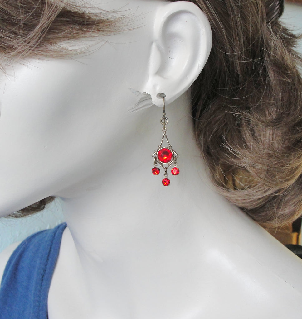 423 small red victorian chandelier earrings on